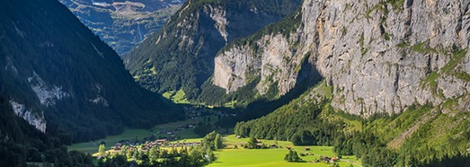 Lauterbrunnen. The valley of waterfalls and mountain peaks. Switzerland