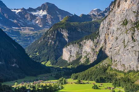 Lauterbrunnen. The valley of waterfalls and mountain peaks. Switzerland