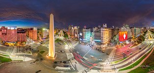 Panorama of the Obelisco de Buenos Aires at night