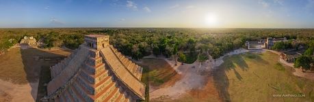 Mexico, Temple of Kukulcan at sunset. Panorama Mexico, Temple of Kukulcan at sunset. Panorama