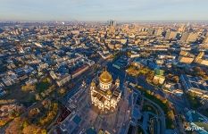 Above the Cathedral of Christ the Saviour. Moscow, Russia. Orthodoxy