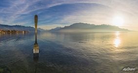 Fork of Vevey, a monument on Geneva Lake, Vevey