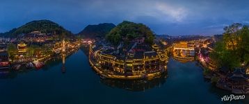 Fenghuang Town at night. Panorama