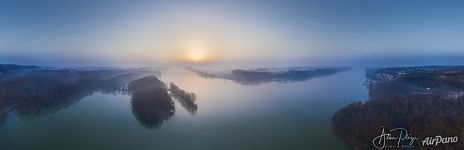 The Danube and its golden crown on a misty morning