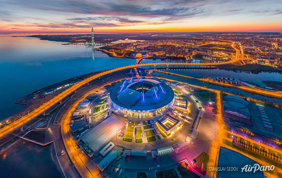 Saint-Petersburg Stadium at night, Russia