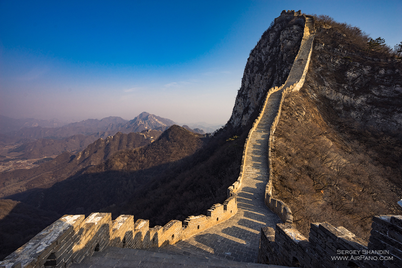 The steep steps of the Great Wall  These steps are said to be the steepest  part of the Great Wall, and eagles can only fly through here facing  upwards. The Jiankou