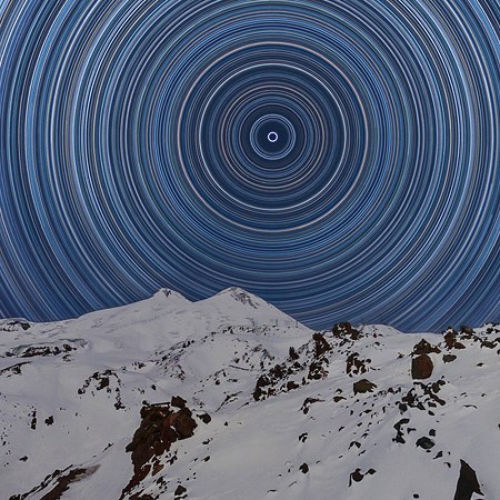 Starry sky over mount Elbrus