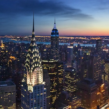 Sunset and Dusk Time View of Manhattan, New York, USA