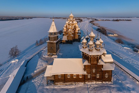 Kizhi in winter. Karelia, Russia