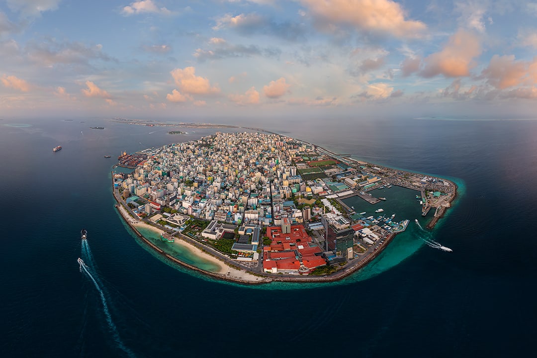 Male, Maldives. Scenic flight over the city