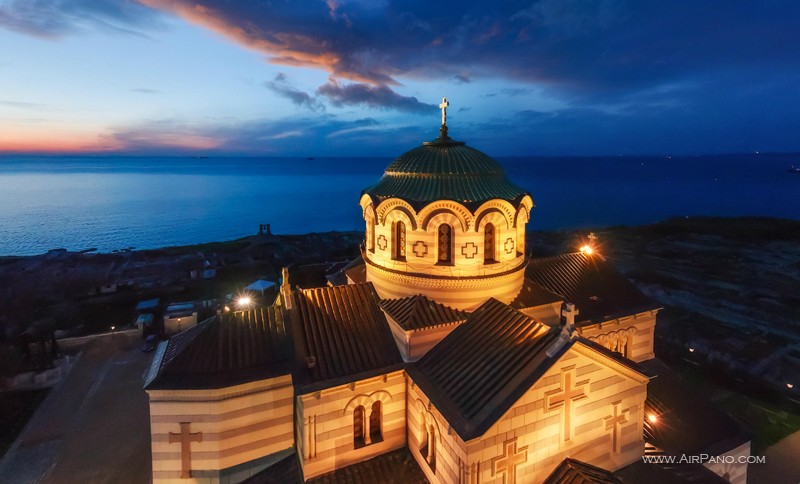 St. Vladimir Cathedral in Chersonesus at night
