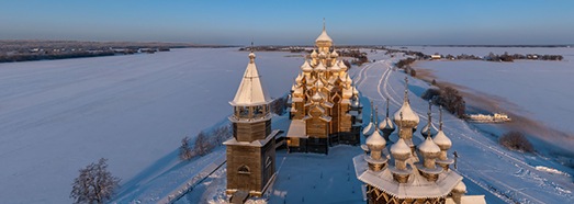 Kizhi in winter. Karelia, Russia