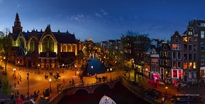 Oude Kerk at night and Red Light District