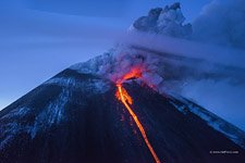 Volcano Klyuchevskaya Sopka erruption at night