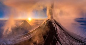 Volcano Klyuchevskaya Sopka in the last rays of the sun