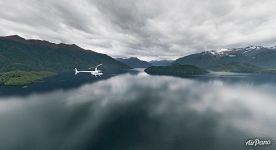 Helicopter above Lake Manapouri
