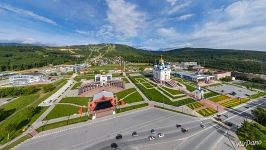Victory Square and Cathedral of the Nativity of Christ. Yuzhno-Sakhalinsk