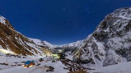 Starry sky over mount Elbrus. Mountain hotel Starry sky over mount Elbrus. Mountain hotel