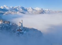 Neuschwanstein Castle in the foggy winter morning, Germany