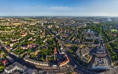 Bird’s eye view of Kaliningrad. Above the Victory Square