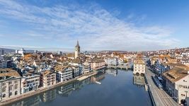 Bird's eye view of Zurich. Limmat River
