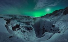Northern Lights over Iceland snow