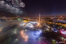 Fireworks on Victory Day above the Poklonnaya Hill