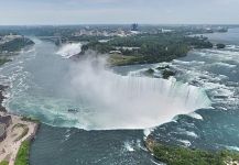 Over the raging stream of the Niagara Falls, USA, Canada Over the raging stream of the Niagara Falls, USA, Canada