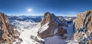 Panorama of Sassolungo mountain, Dolomites Panorama of Sassolungo mountain, Dolomites