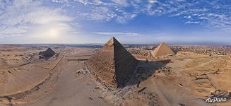 Panorama of the Great Pyramids of Giza in Egypt