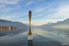 Fork of Vevey, a monument on Geneva Lake, Vevey