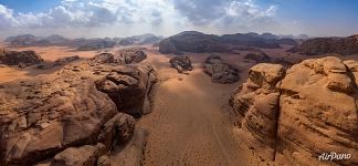 Wadi Rum from above. Panorama