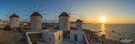 Mykonos windmills at sunset