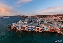 Houses of Mykonos at the shore of Aegean Sea Houses of Mykonos at the shore of Aegean Sea