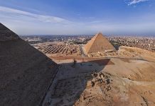 Pyramids in Giza at sunset