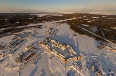 Solovetsky Monastery in winter from above