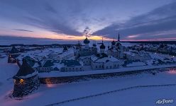 Solovetsky Monastery in winter night