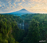 Tumpak Sewu Waterfall and Semeru volcano