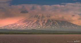 Kronotsky volcano, Kronotskoye Lake, Kamchatka, Russia