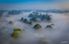 Sea of clouds above Guilin mountains