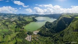 Crater lake Lagoa das Furnas from above