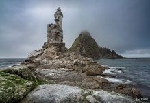 Aniva lighthouse on a cloudy day