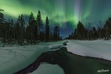 On the banks of a winter river at night On the banks of a winter river at night