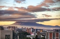 Volcano Agua on the background of the city Volcano Agua on the background of the city