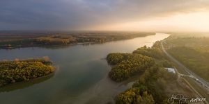 Danube in golden light of the setting sun