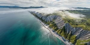 White cliffs on the coast of the Sea of Okhotsk