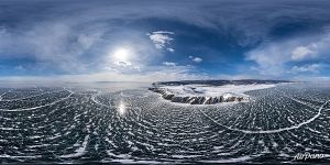 Panorama of Baikal ice near Zama bay