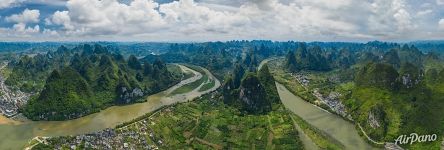 Panorama above Li River near Xingping Town